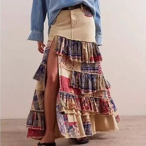 Free People Harvest Moon Maxi Skirt Americana Combo Size 32